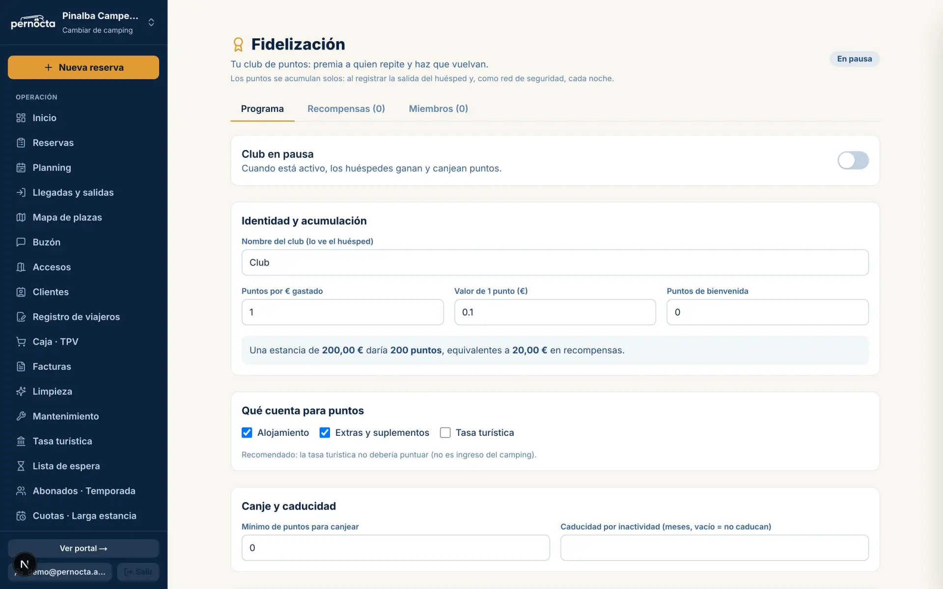 Fidelización en Pernocta