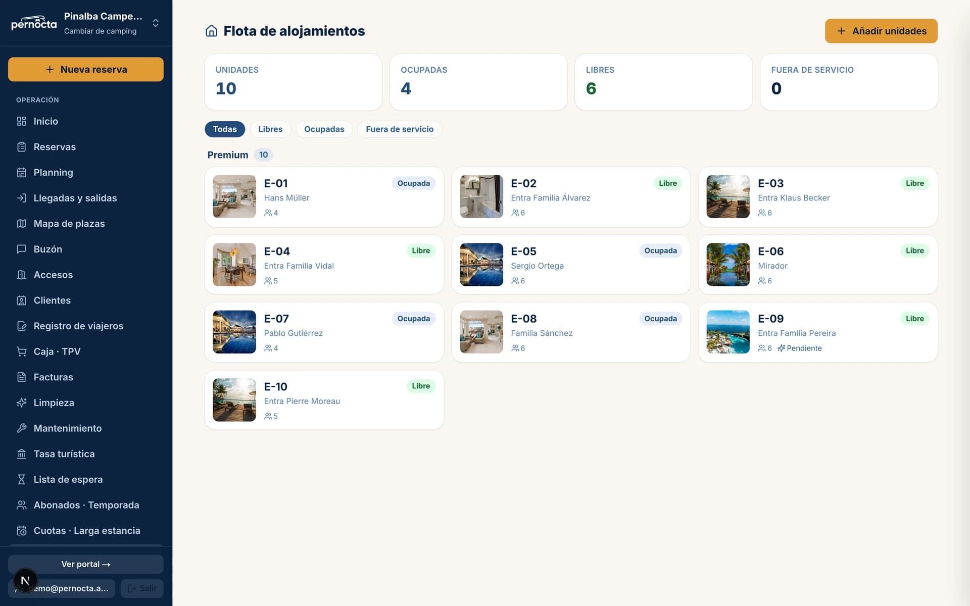 Flota de alojamientos en Pernocta