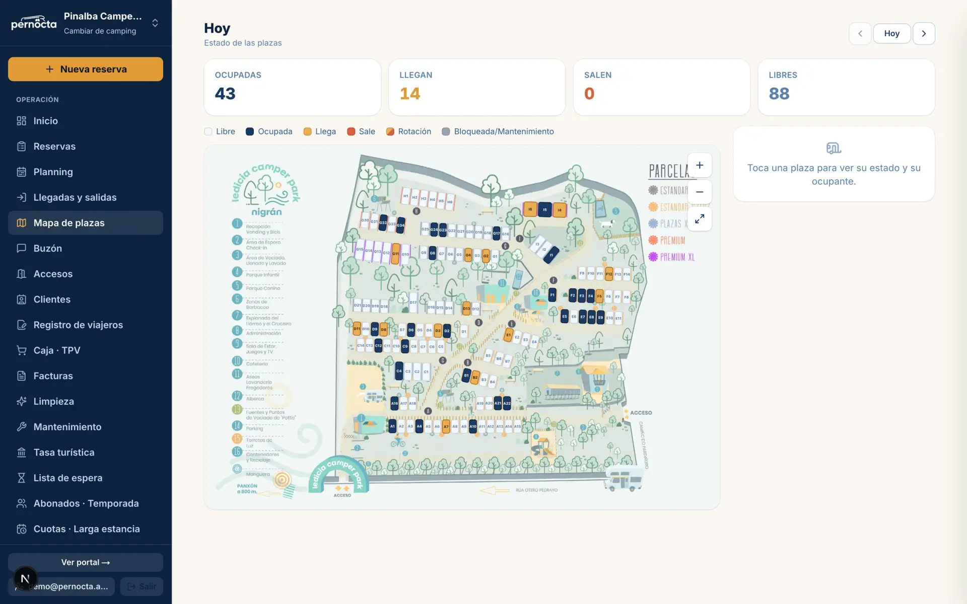 Mapa de plazas del camping